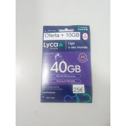 Cartão Lycamobile 40GB + 10GB + 1000 min/sms