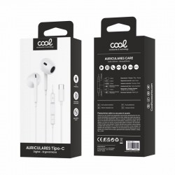 Auriculares COOL Stereo Tipo-C com Micro (Digital) Brancos