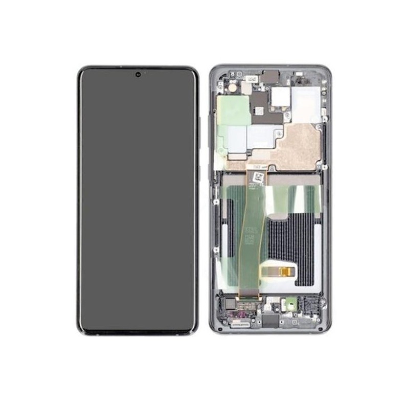 Ecrã Lcd Service Pack Dynamic AMOLED 2X preto com frame cinza "Cosmic grey" para Samsung Galaxy S20 Ultra 5G, SM-G988, SM-G988U1