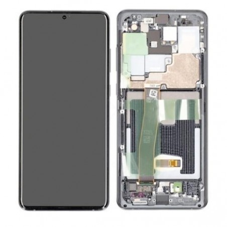 Ecrã Lcd Service Pack Dynamic AMOLED 2X preto com frame cinza "Cosmic grey" para Samsung Galaxy S20 Ultra 5G, SM-G988, SM-G988U1