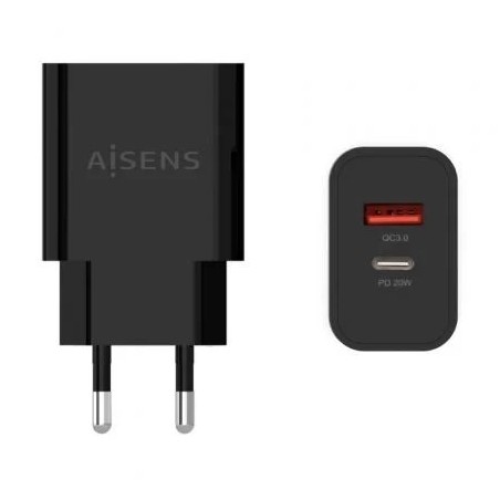 Carregador de parede Aisens A110-0682/ 1xUSB Type-C/ 1x USB/ 20W preto