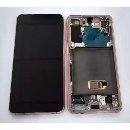 Ecrã para Samsung Galaxy S21 5G SM-G991B GH82-27255D Preto com frame rosa Original Service Pack