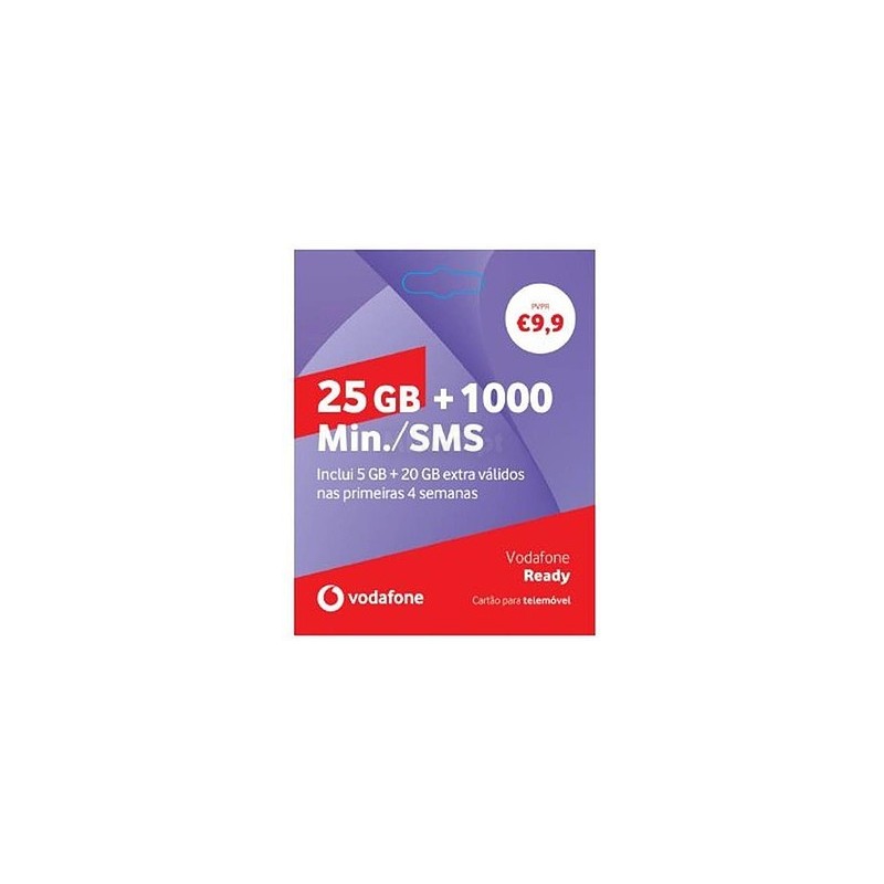 Cartão Sim Vodafone Ready 25gb De Internet E 1000min./Sms/Mês Válidos Nas Primeiras 4 Semanas