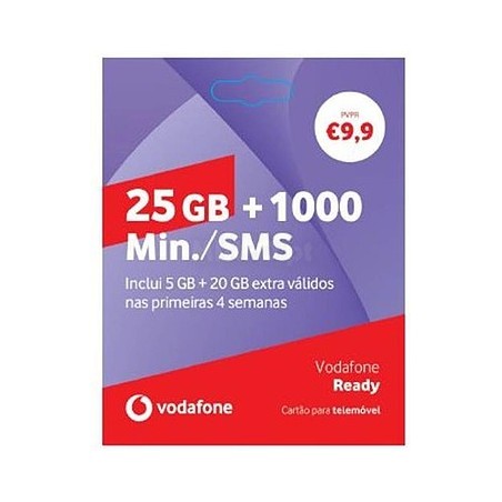 Cartão Sim Vodafone Ready 25gb De Internet E 1000min./Sms/Mês Válidos Nas Primeiras 4 Semanas