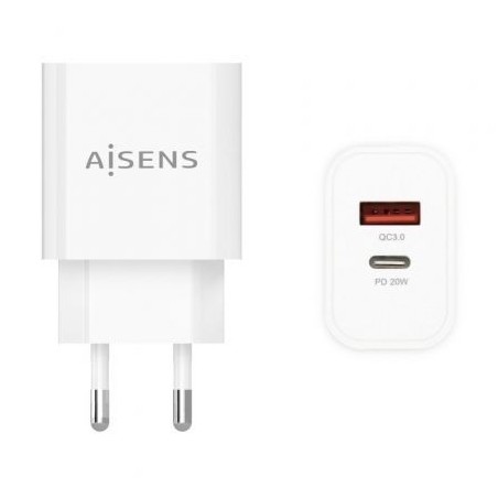 Carregador de parede Aisens A110-0682/ 1xUSB Type-C/ 1x USB/ 20W Branco