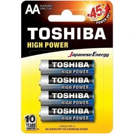 Pack de 4 Pilhas AA Toshiba High Power LR6/ 1.5V/ Alcalinas