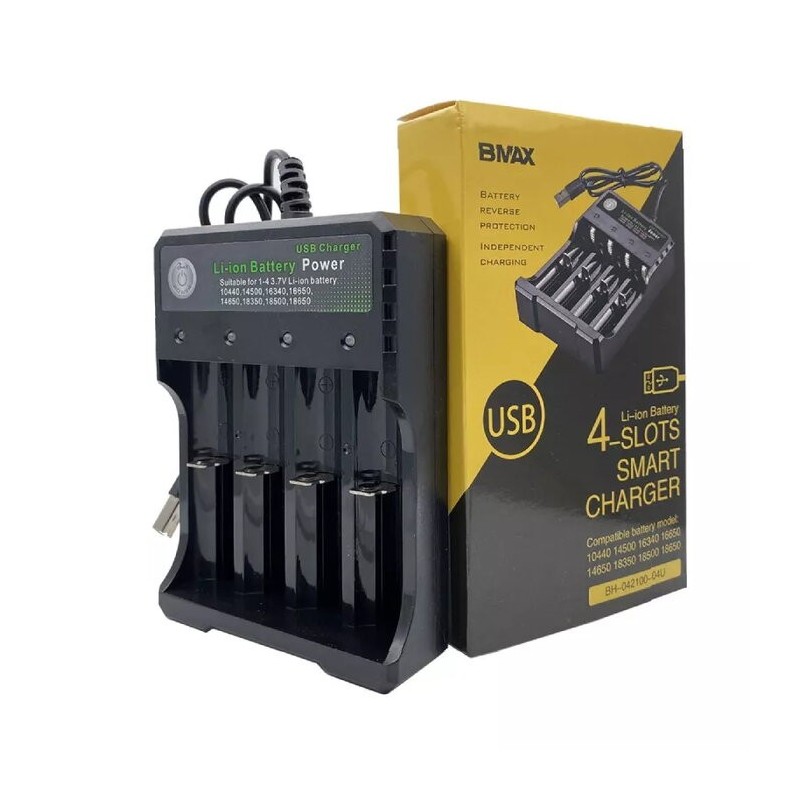 Carregador pilhas USB BMAX 3.7V, BH-042100-04U 4 slots Carregador pilhas USB BMAX 3.7V, BH-042100-04U 4 slots