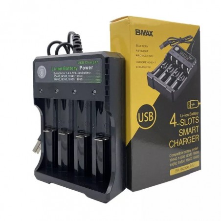 Carregador pilhas USB BMAX 3.7V, BH-042100-04U 4 slots