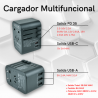 ADAPTADOR DE FICHA UNIVERSAL VOLTISTAR HHT906 MAX 35.5W PD CARGA RÁPIDA. FICHA DE VIAGEM UNIVERSAL COM 3 USB E 2 USB-C.