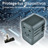 ADAPTADOR DE FICHA UNIVERSAL VOLTISTAR HHT906 MAX 35.5W PD CARGA RÁPIDA. FICHA DE VIAGEM UNIVERSAL COM 3 USB E 2 USB-C.