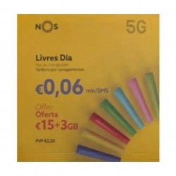 Cartão NOS livres dia 5G Oferta 15€ + 3GB