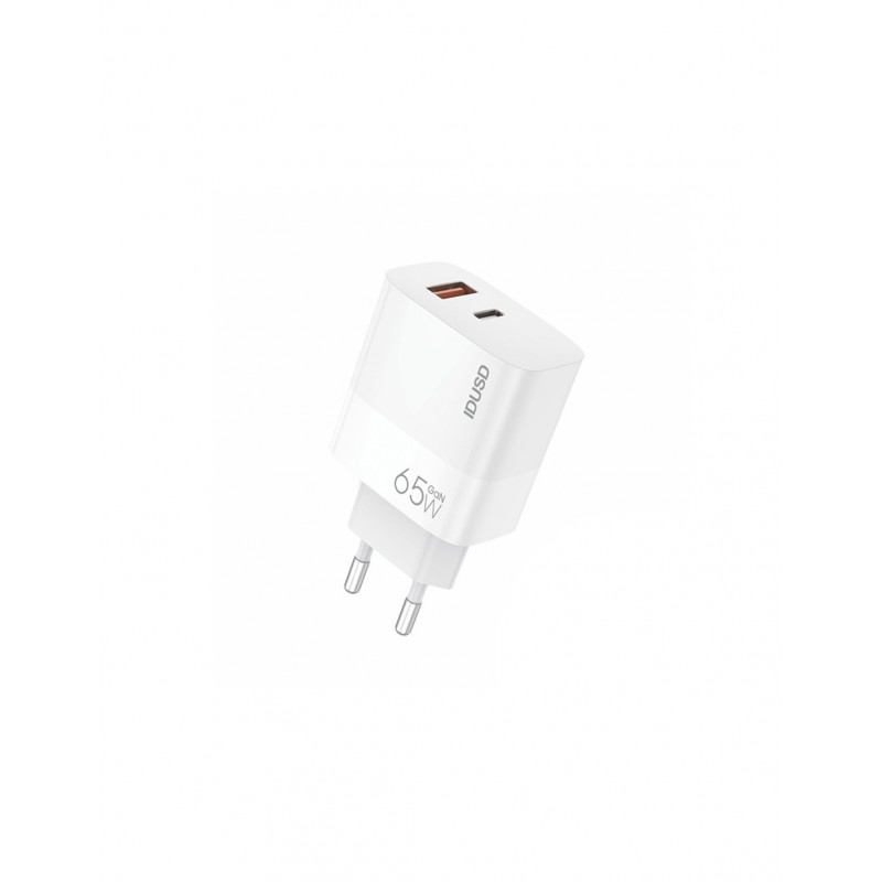 Carregador GaN IDUSD D130B PD 65W 2 portas USB-A e USB-C Carregador GaN IDUSD D130B PD 65W 2 portas USB-A e USB-C