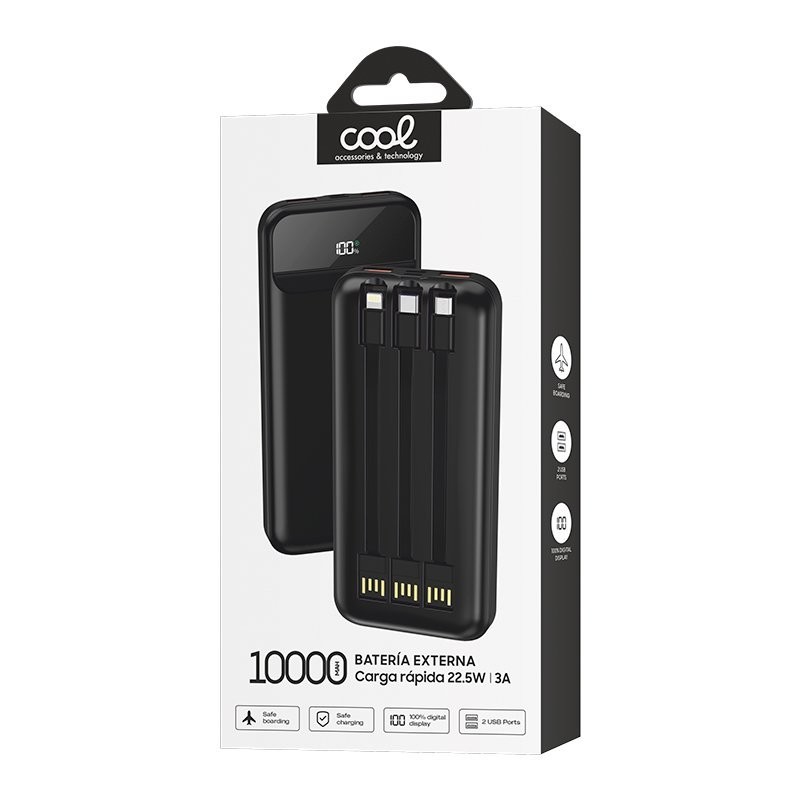 Power Bank Universal 10.000 mAh Carga Rápida 22.5W ( 3 cabos ) Preta Power Bank Universal 10.000 mAh Carga Rápida 22.5W ( 3 cabos ) Preta