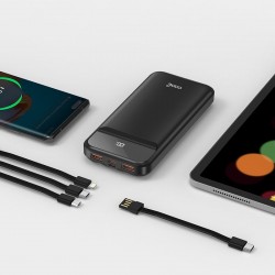 Power Bank Universal 10.000 mAh Carga Rápida 22.5W ( 3 cabos ) Preta