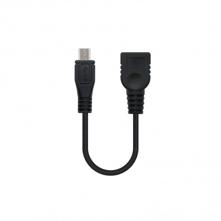 Cabo USB 2.0 OTG, tipo Micro B/M-A/F, Preto, 15 cm