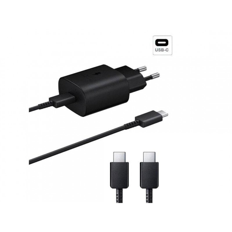 Kit Base Carregador Type C Fastcharge 25W 3A + Cabo Carga Type C To Type C Fastcharger Preto