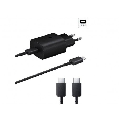 Kit Base Carregador Type C Fastcharge 25W 3A + Cabo Carga Type C To Type C Fastcharger Preto
