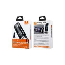 Mini Powerbank Preta WEKOME WP-19 de 5000mAh com CARGA RÁPIDA 22.5W