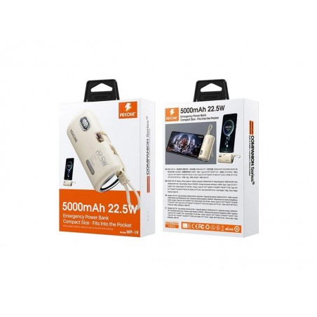 Mini Powerbank Castanha WEKOME WP-19 de 5000mAh com CARGA RÁPIDA 22.5W