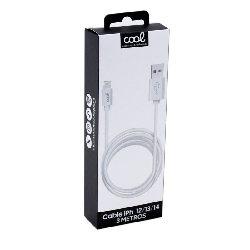 Cabo USB COOL USB a Lightning para iPhone / iPad (3 metros) Branco Cabo USB COOL USB a Lightning para iPhone / iPad (3 metros) Branco