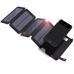 Power Bank Bateria Solar Externa Universal10.000 mAh com 4 Painéis Solares  Preto