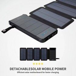 Power Bank Bateria Solar Externa Universal10.000 mAh com 4 Painéis Solares  Preto
