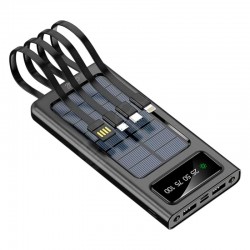 Bateria Externa Universal Power Bank 10.000 mAh + Painel Solar  (4 Conexões ) Preto