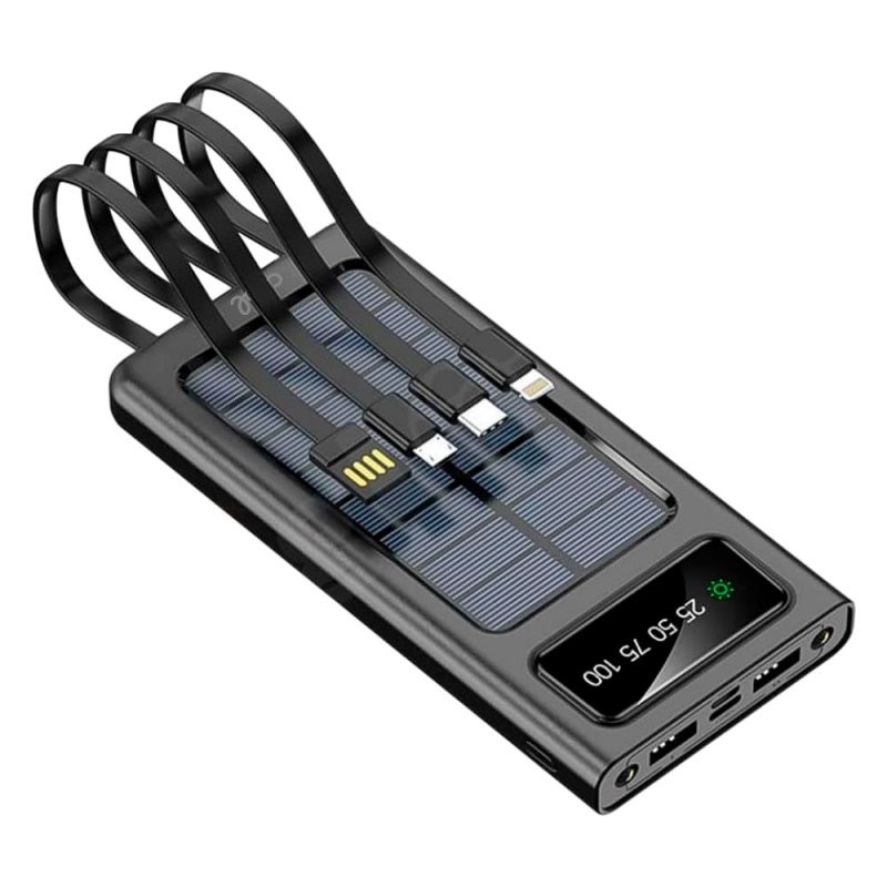 Bateria Externa Universal Power Bank 10.000 mAh + Painel Solar  (4 Conexões ) Preto