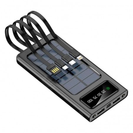 Bateria Externa Universal Power Bank 10.000 mAh + Painel Solar  (4 Conexões ) Preto