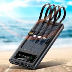 Bateria Externa Universal Power Bank 10.000 mAh + Painel Solar  (4 Conexões ) Preto