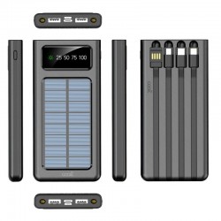 Bateria Externa Universal Power Bank 10.000 mAh + Painel Solar  (4 Conexões ) Preto