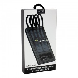 Bateria Externa Universal Power Bank 10.000 mAh + Painel Solar  (4 Conexões ) Preto